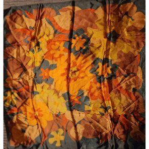 Vintage Silk Scarf Rust Browns Fall Colors and Flowers Neck Scarf